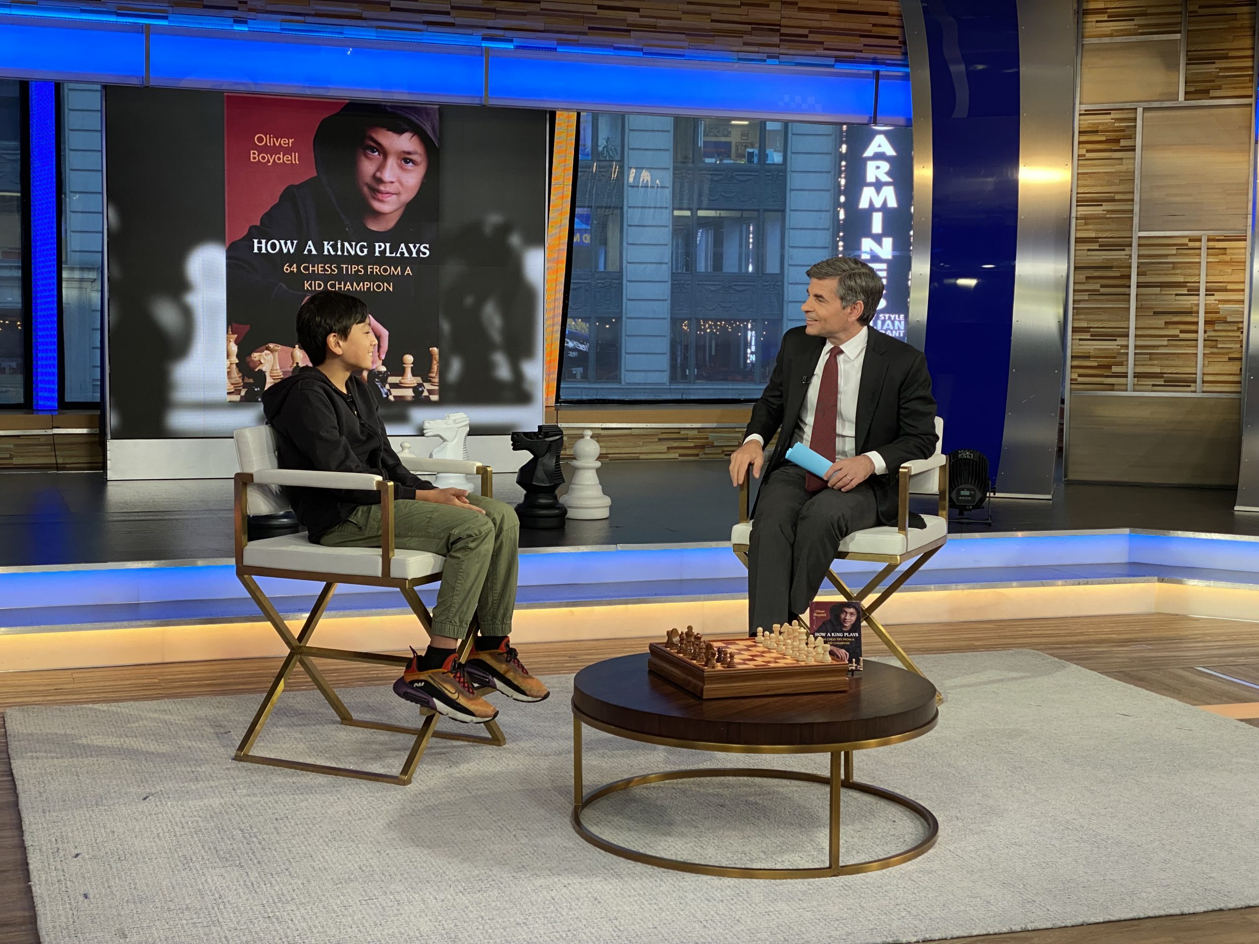 Oliver shares Chess Tips with George Stephanopoulos on Good Morning America. November, 2021